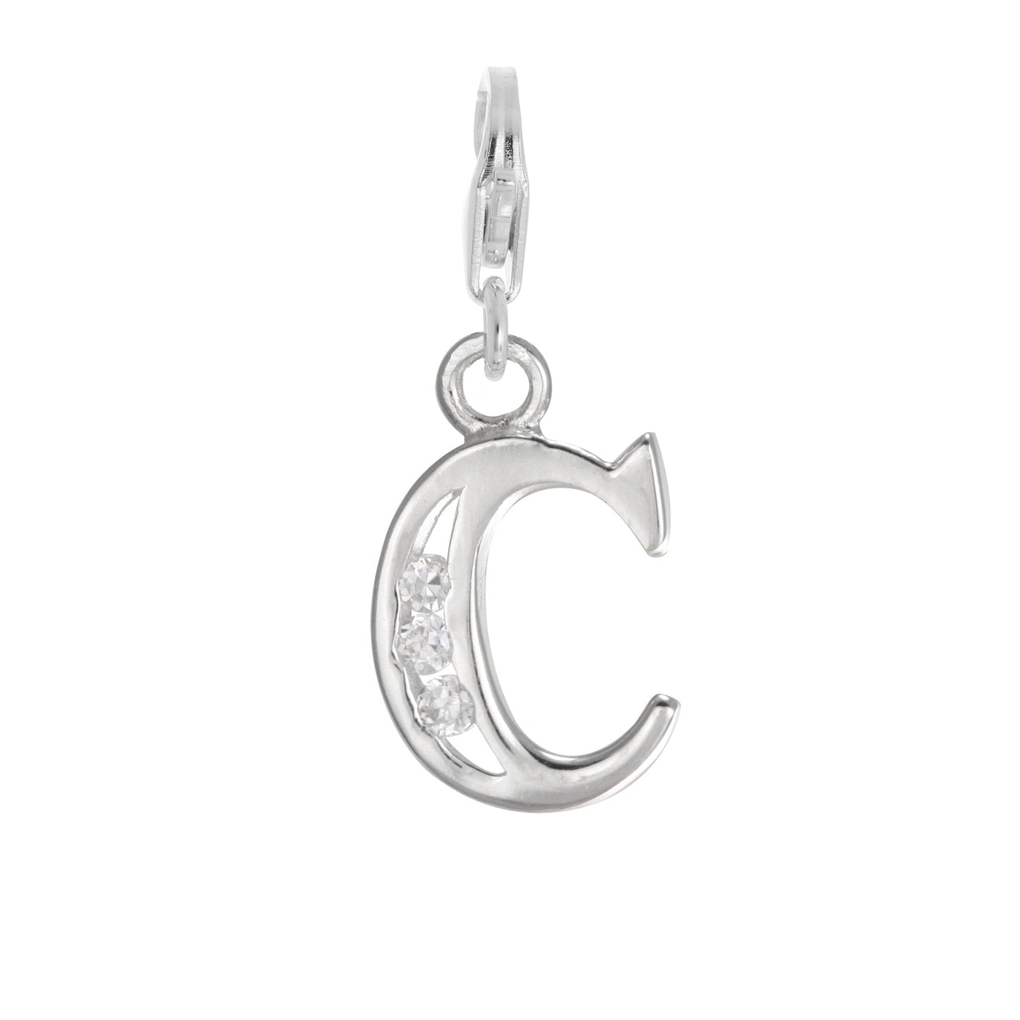 Sterling Silver Crystal Alphabet Letter A - Z Charm on Clip