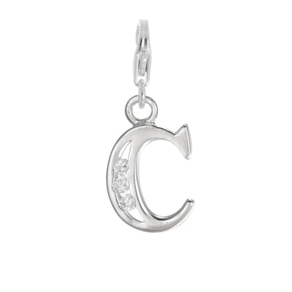 Sterling Silver Crystal Alphabet Letter A - Z Charm on Clip