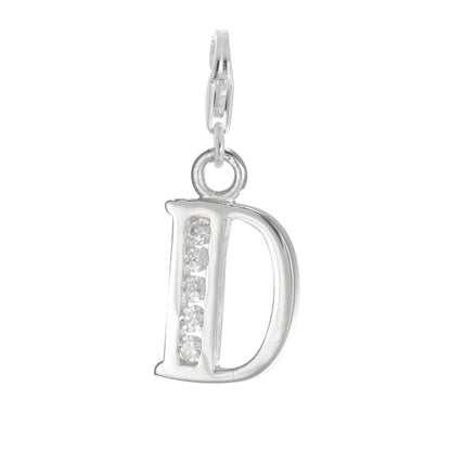 Sterling Silver Crystal Alphabet Letter A - Z Charm on Clip