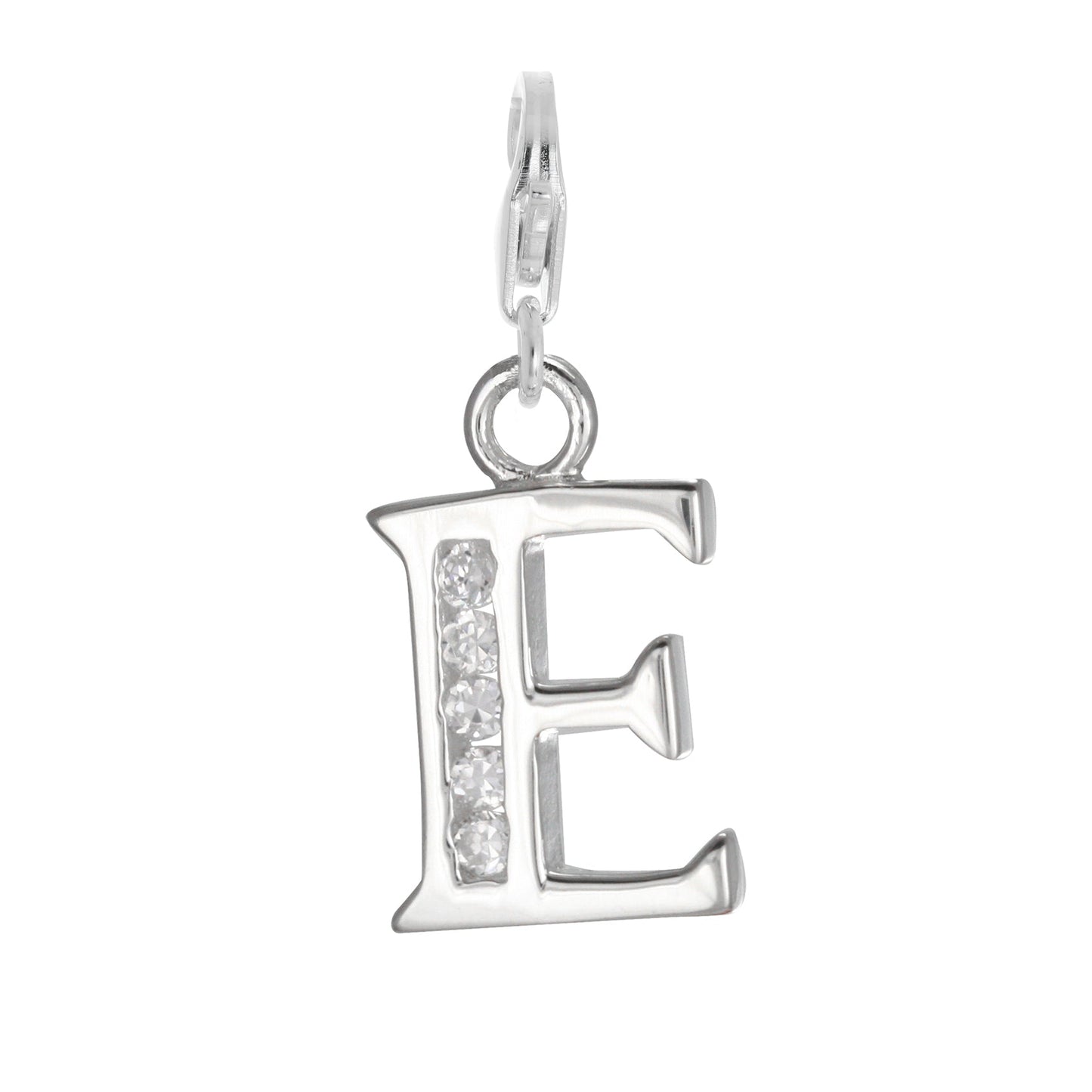 Sterling Silver Crystal Alphabet Letter A - Z Charm on Clip