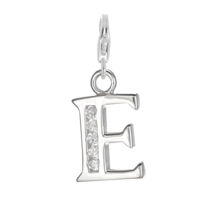 Sterling Silver Crystal Alphabet Letter A - Z Charm on Clip