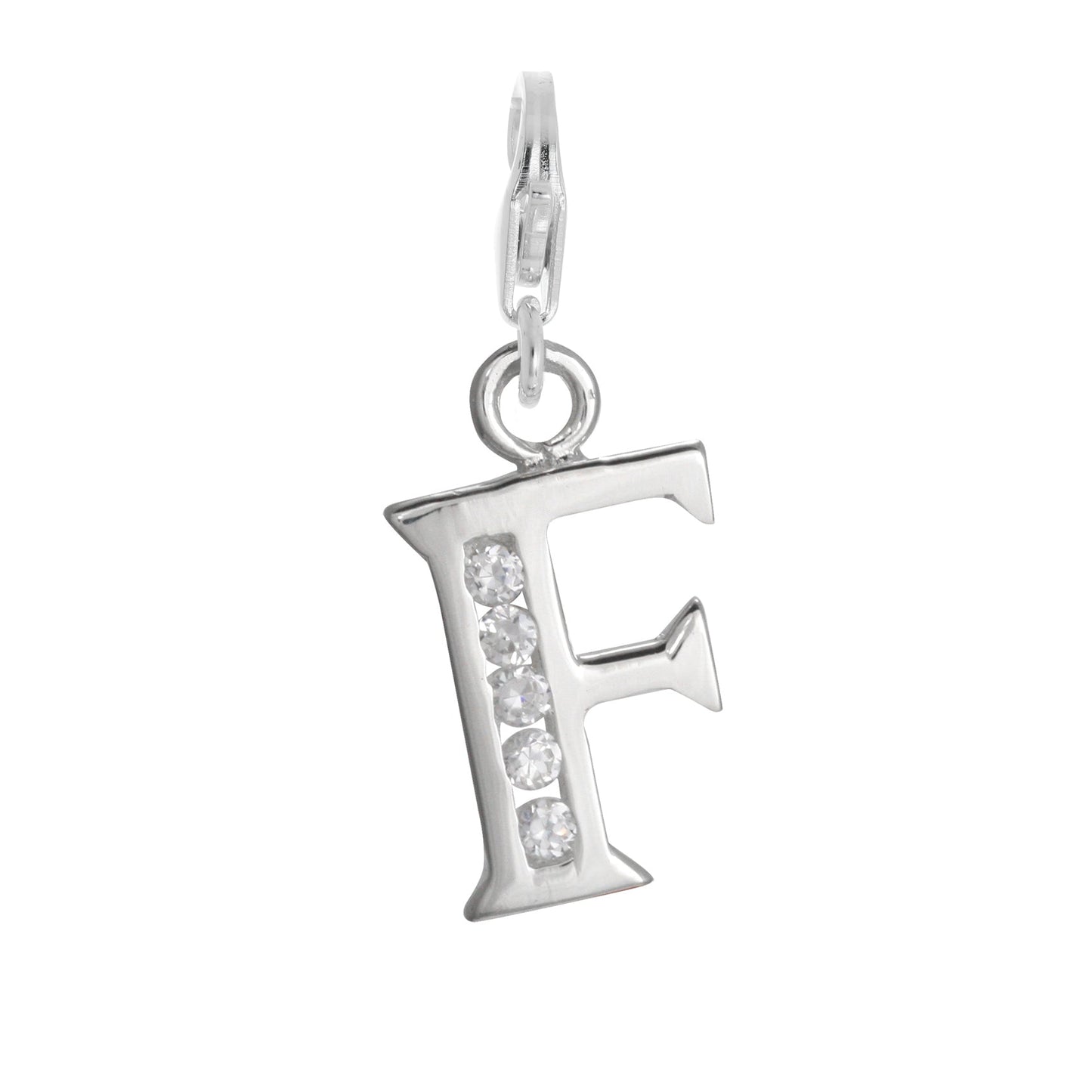 Sterling Silver Crystal Alphabet Letter A - Z Charm on Clip