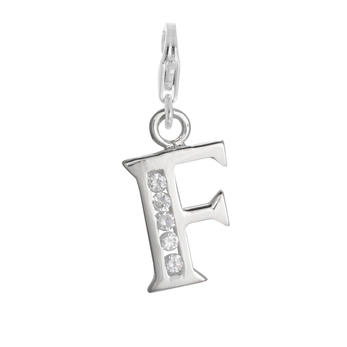 Sterling Silver Crystal Alphabet Letter A - Z Charm on Clip