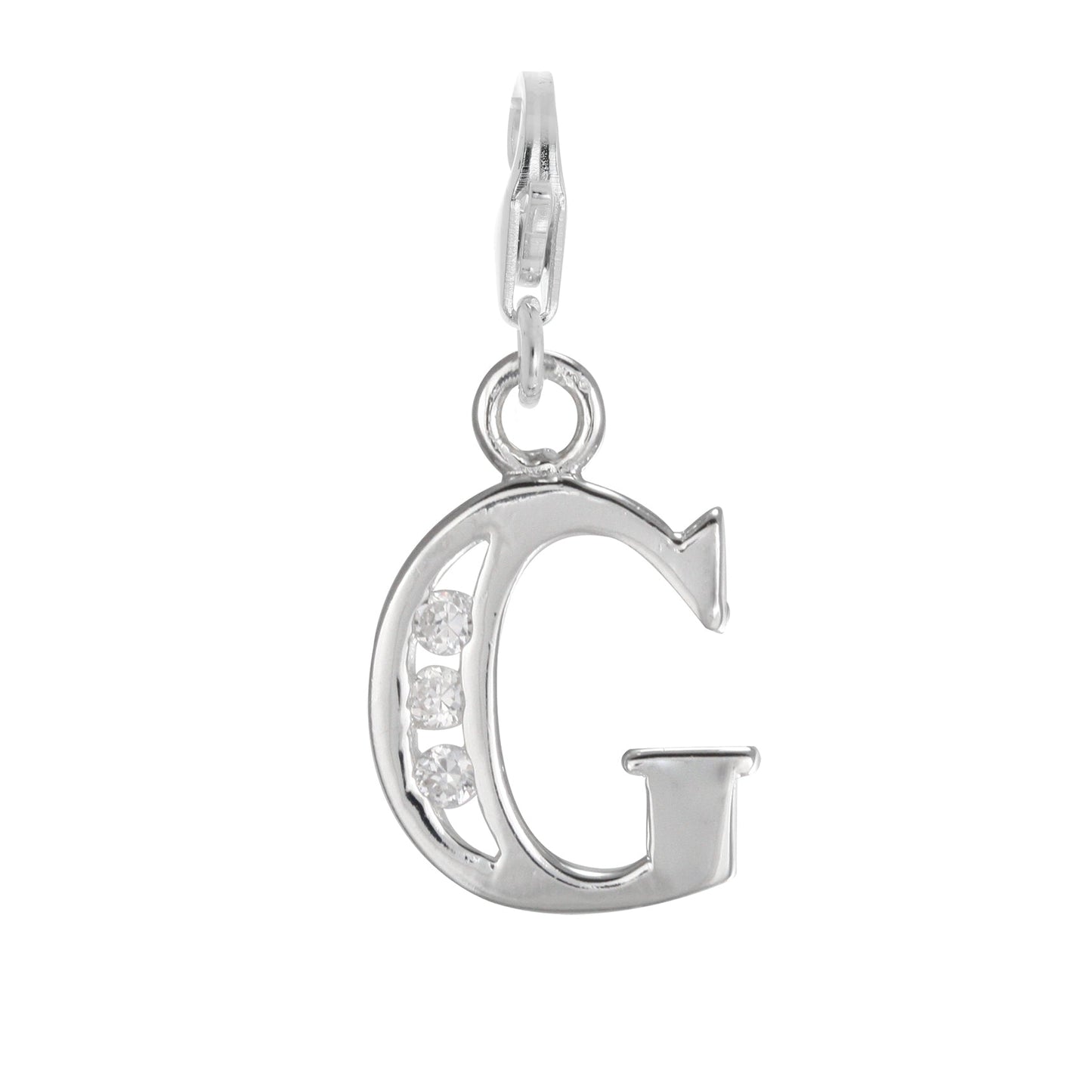 Sterling Silver Crystal Alphabet Letter A - Z Charm on Clip