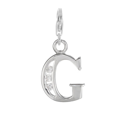 Sterling Silver Crystal Alphabet Letter A - Z Charm on Clip