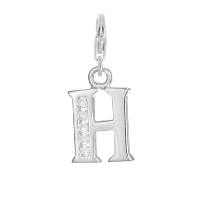 Sterling Silver Crystal Alphabet Letter A - Z Charm on Clip