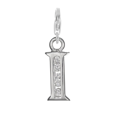 Sterling Silver Crystal Alphabet Letter A - Z Charm on Clip