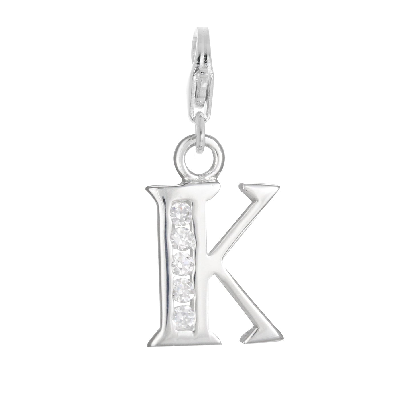 Sterling Silver Crystal Alphabet Letter A - Z Charm on Clip