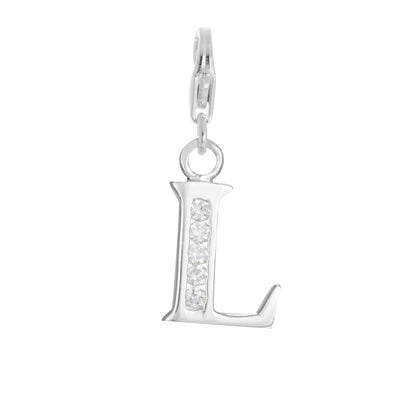 Sterling Silver Crystal Alphabet Letter A - Z Charm on Clip