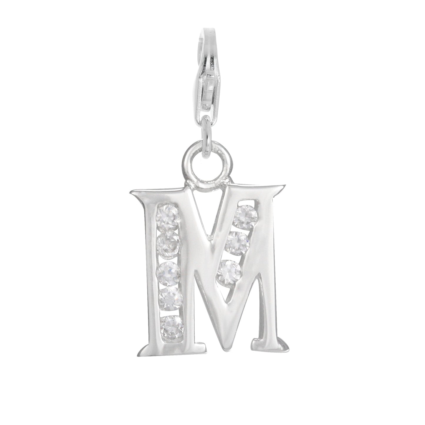 Sterling Silver Crystal Alphabet Letter A - Z Charm on Clip