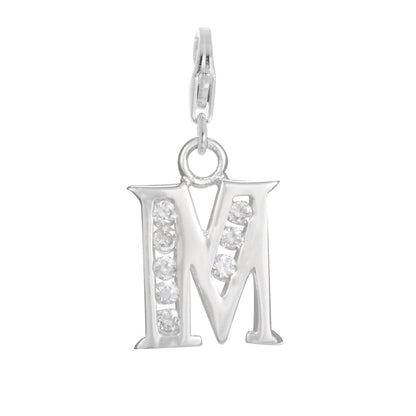 Sterling Silver Crystal Alphabet Letter A - Z Charm on Clip