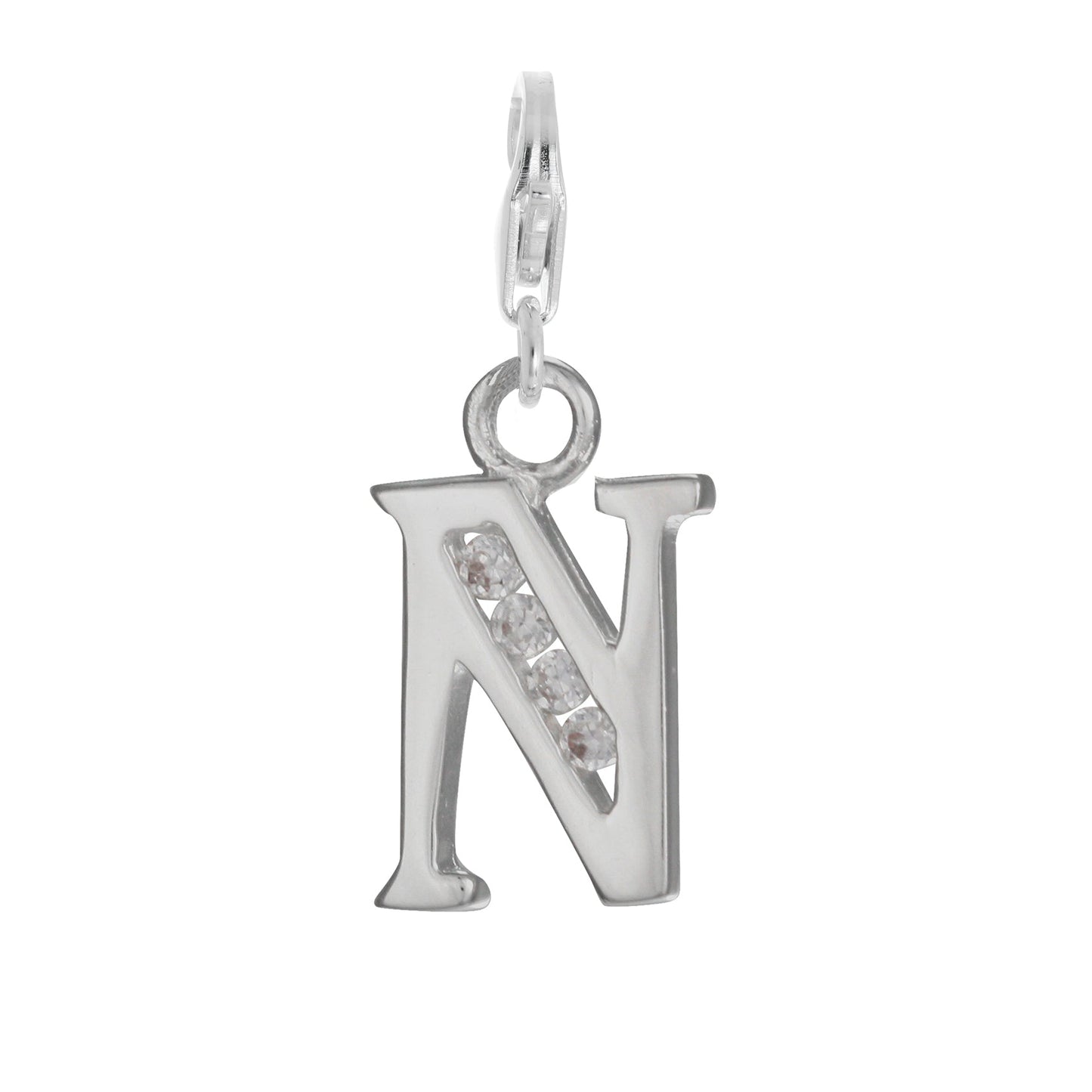 Sterling Silver Crystal Alphabet Letter A - Z Charm on Clip