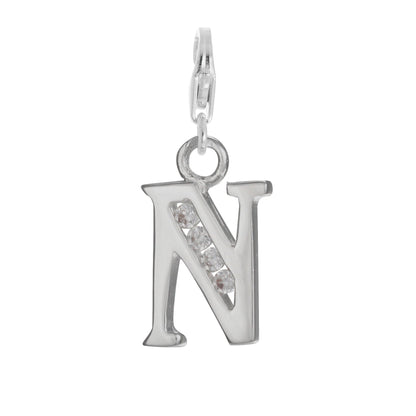 Sterling Silver Crystal Alphabet Letter A - Z Charm on Clip
