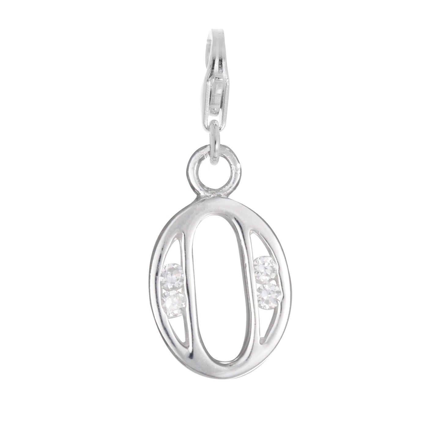 Sterling Silver Crystal Alphabet Letter A - Z Charm on Clip