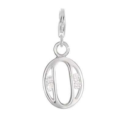 Sterling Silver Crystal Alphabet Letter A - Z Charm on Clip