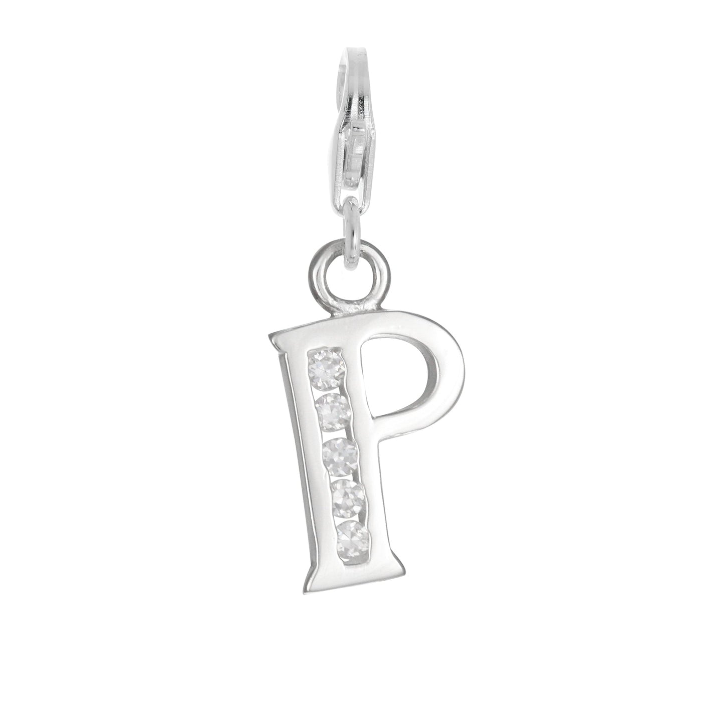 Sterling Silver Crystal Alphabet Letter A - Z Charm on Clip