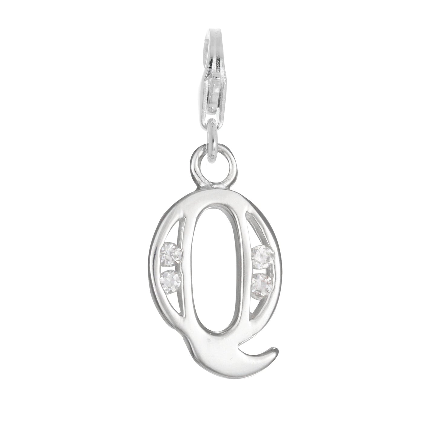 Sterling Silver Crystal Alphabet Letter A - Z Charm on Clip