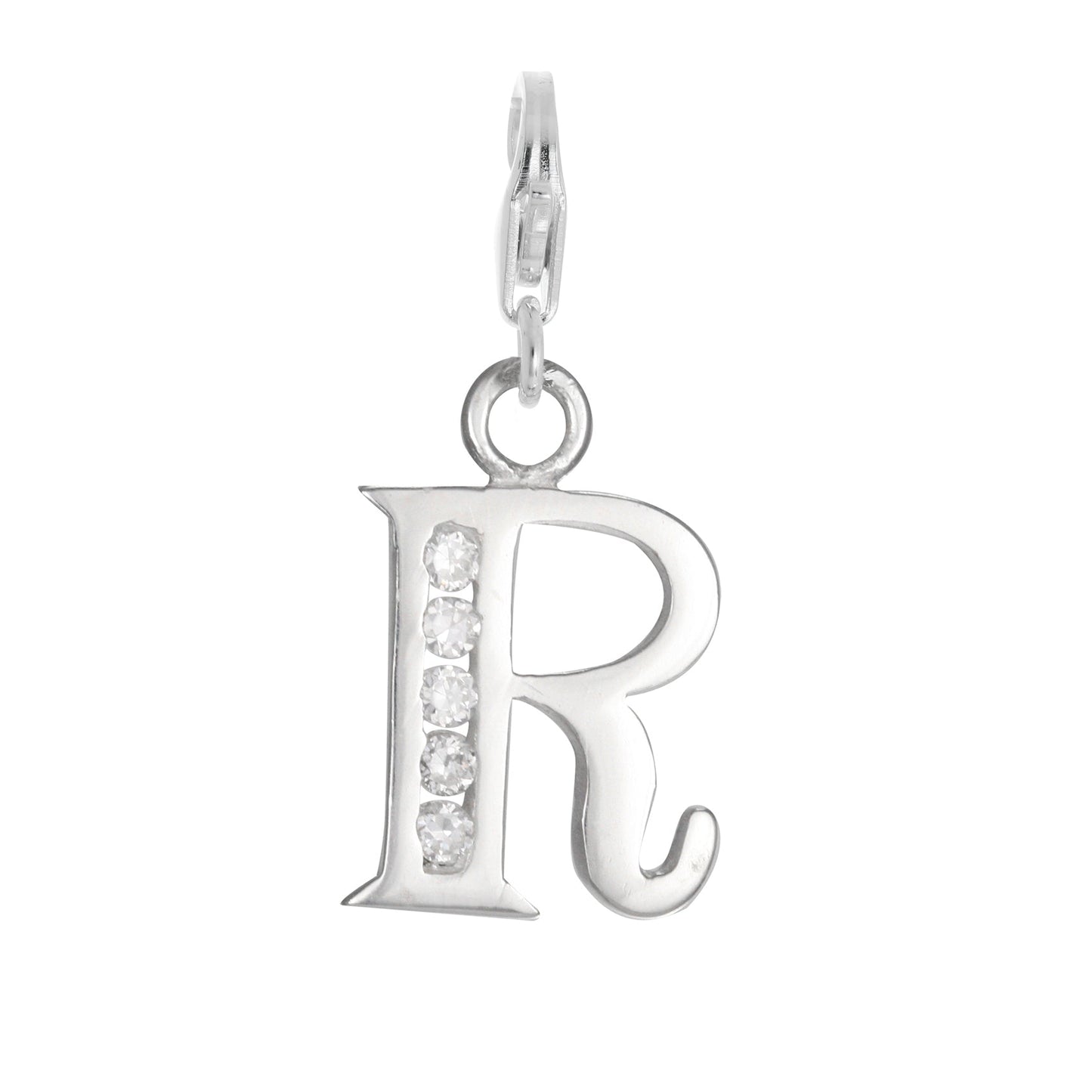 Sterling Silver Crystal Alphabet Letter A - Z Charm on Clip