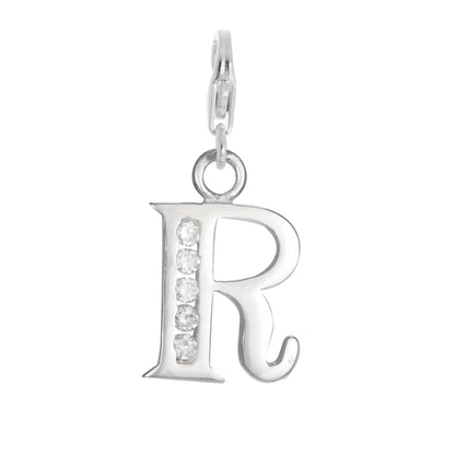 Sterling Silver Crystal Alphabet Letter A - Z Charm on Clip