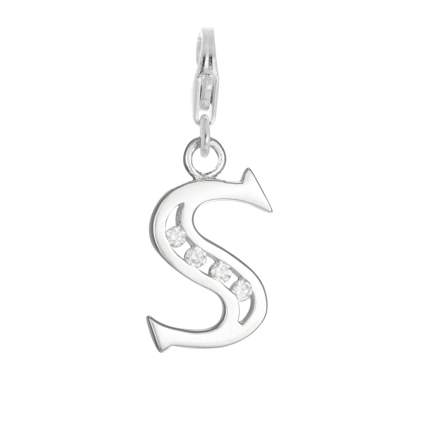 Sterling Silver Crystal Alphabet Letter A - Z Charm on Clip