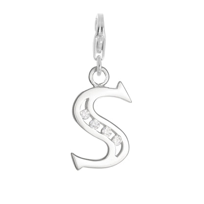 Sterling Silver Crystal Alphabet Letter A - Z Charm on Clip