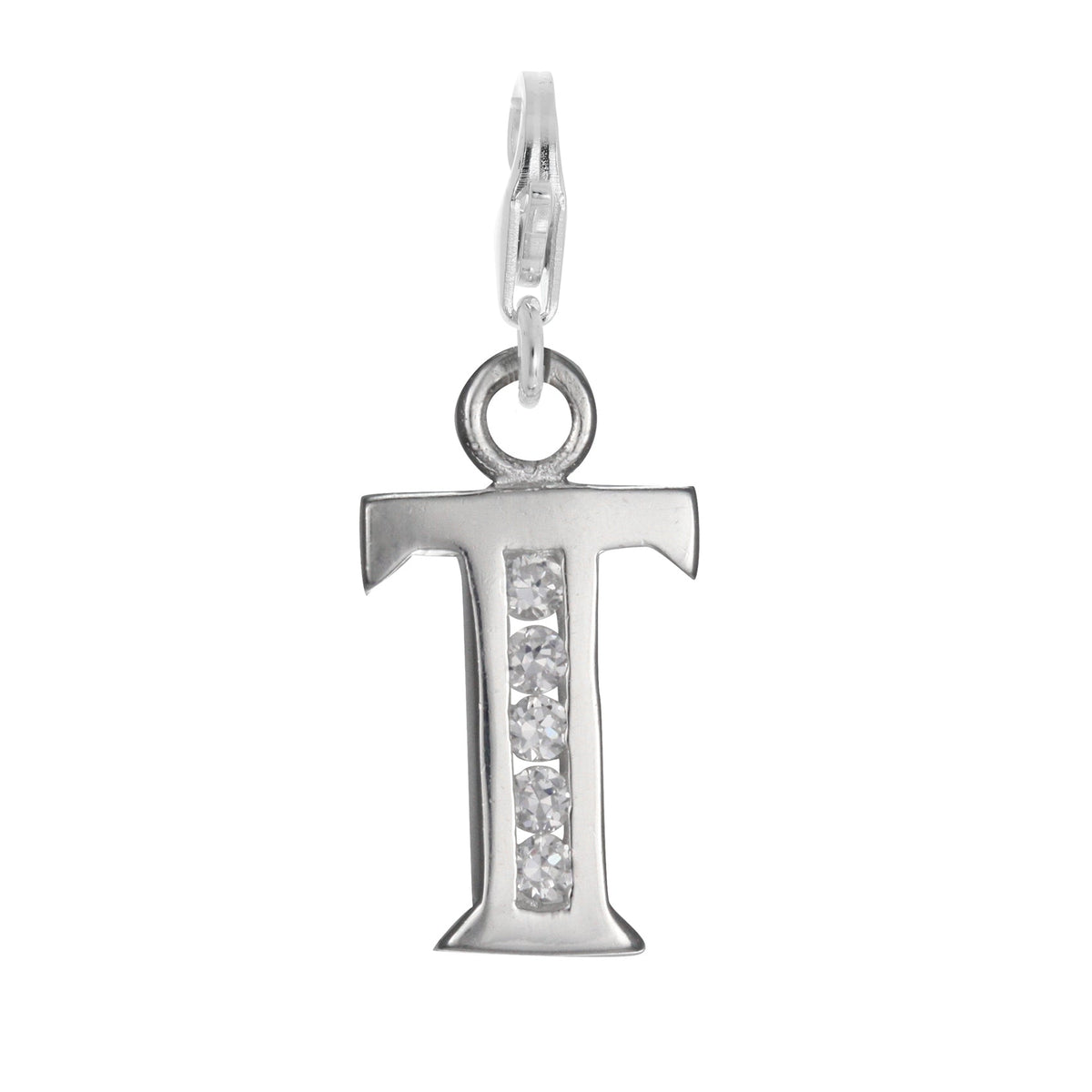 Sterling Silver Crystal Alphabet Letter A - Z Charm on Clip