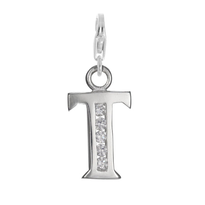 Sterling Silver Crystal Alphabet Letter A - Z Charm on Clip