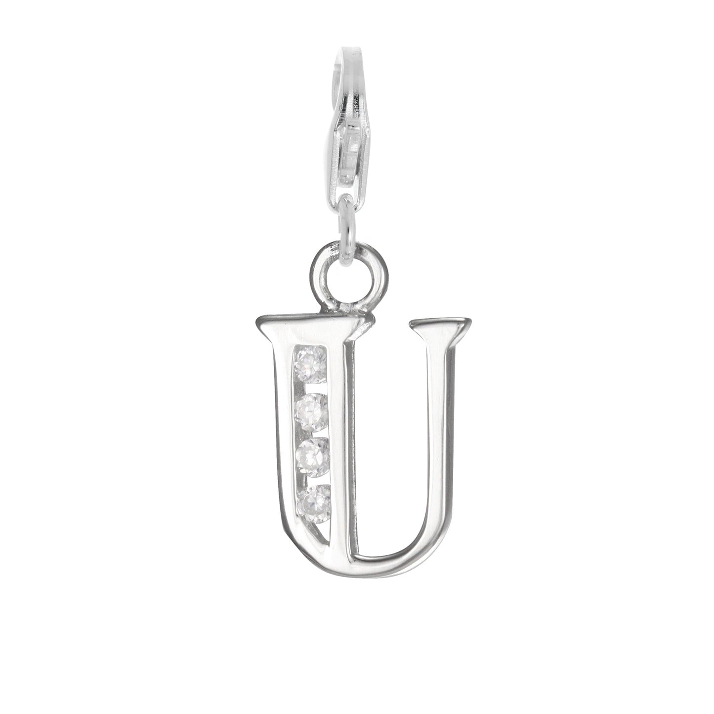 Sterling Silver Crystal Alphabet Letter A - Z Charm on Clip