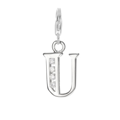 Sterling Silver Crystal Alphabet Letter A - Z Charm on Clip