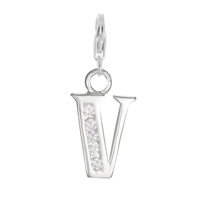 Sterling Silver Crystal Alphabet Letter A - Z Charm on Clip