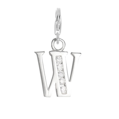 Sterling Silver Crystal Alphabet Letter A - Z Charm on Clip