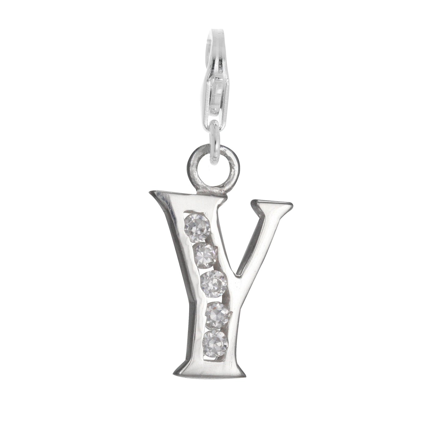 Sterling Silver Crystal Alphabet Letter A - Z Charm on Clip