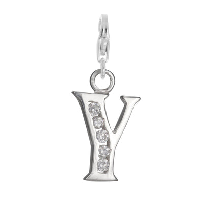 Sterling Silver Crystal Alphabet Letter A - Z Charm on Clip