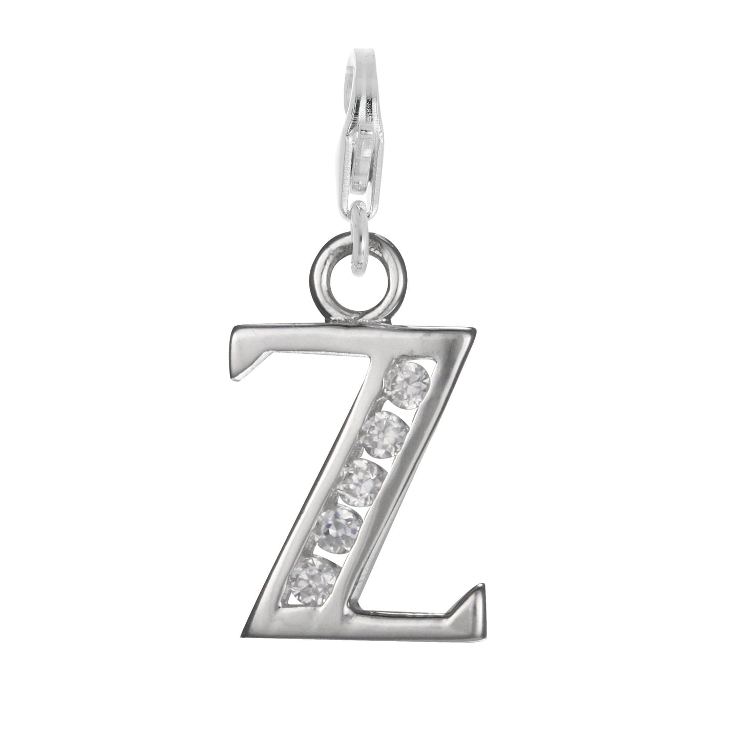 Sterling Silver Crystal Alphabet Letter A - Z Charm on Clip