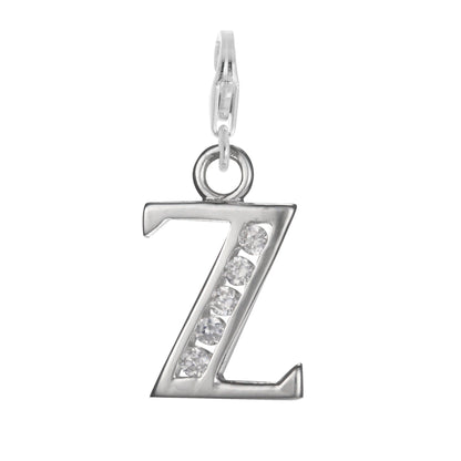 Sterling Silver Crystal Alphabet Letter A - Z Charm on Clip