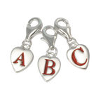 Sterling Silver Enamel Heart Alphabet Letter A - Z Charm on Clip