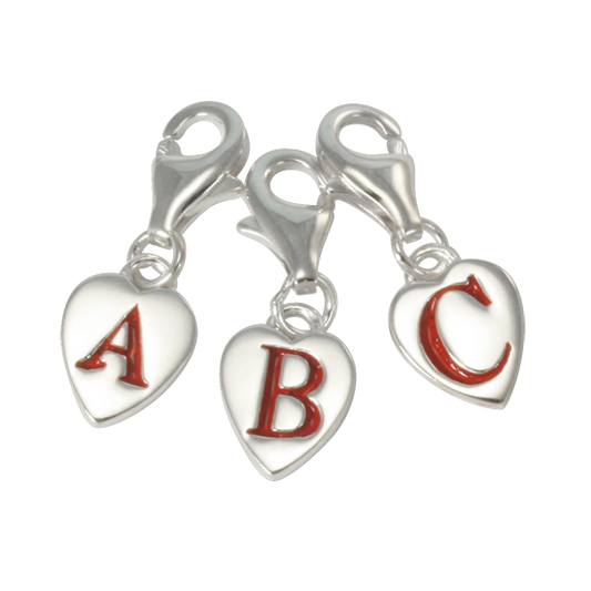 Sterling Silver Enamel Heart Alphabet Letter A - Z Charm on Clip