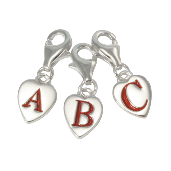 Sterling Silver Enamel Heart Alphabet Letter A - Z Charm on Clip