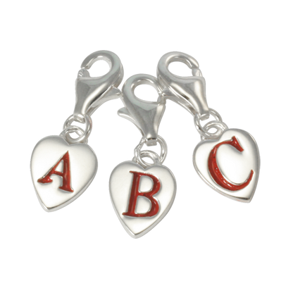 Sterling Silver Enamel Heart Alphabet Letter A - Z Charm on Clip