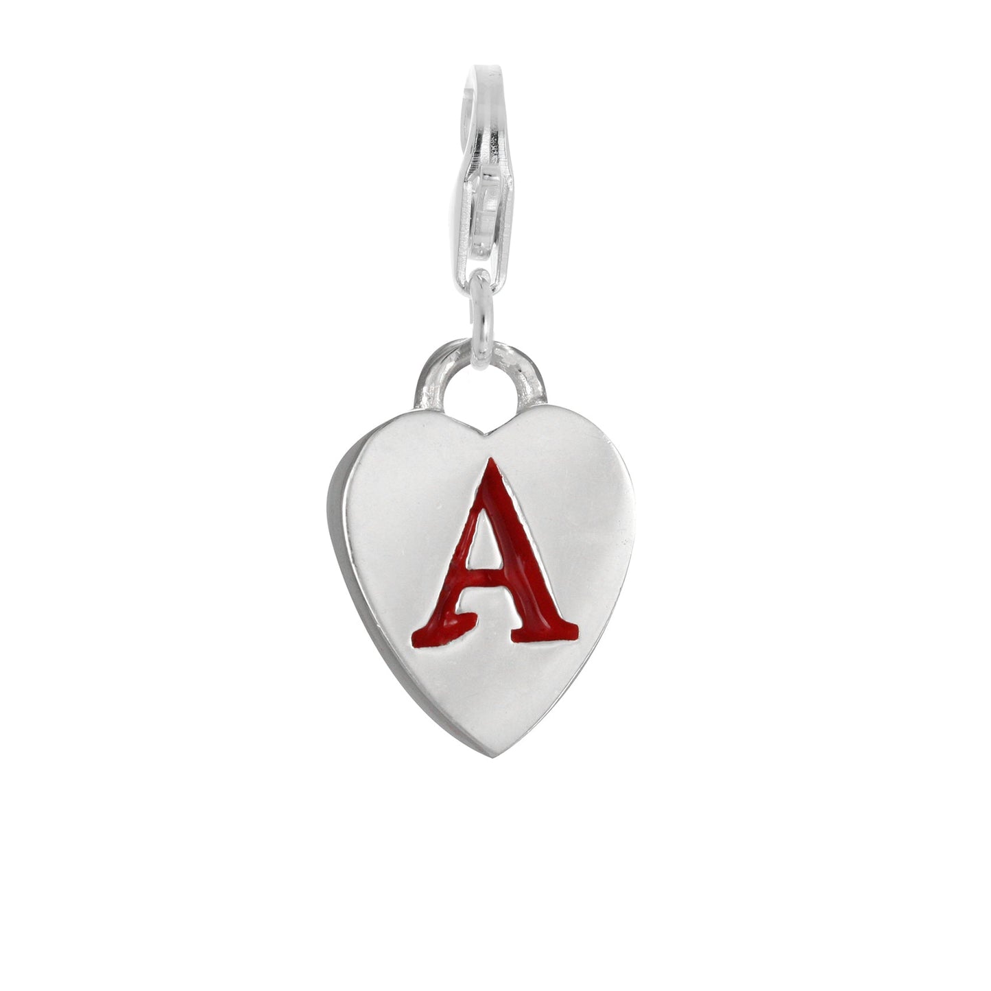 Sterling Silver Enamel Heart Alphabet Letter A - Z Charm on Clip