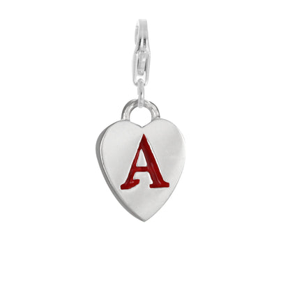 Sterling Silver Enamel Heart Alphabet Letter A - Z Charm on Clip