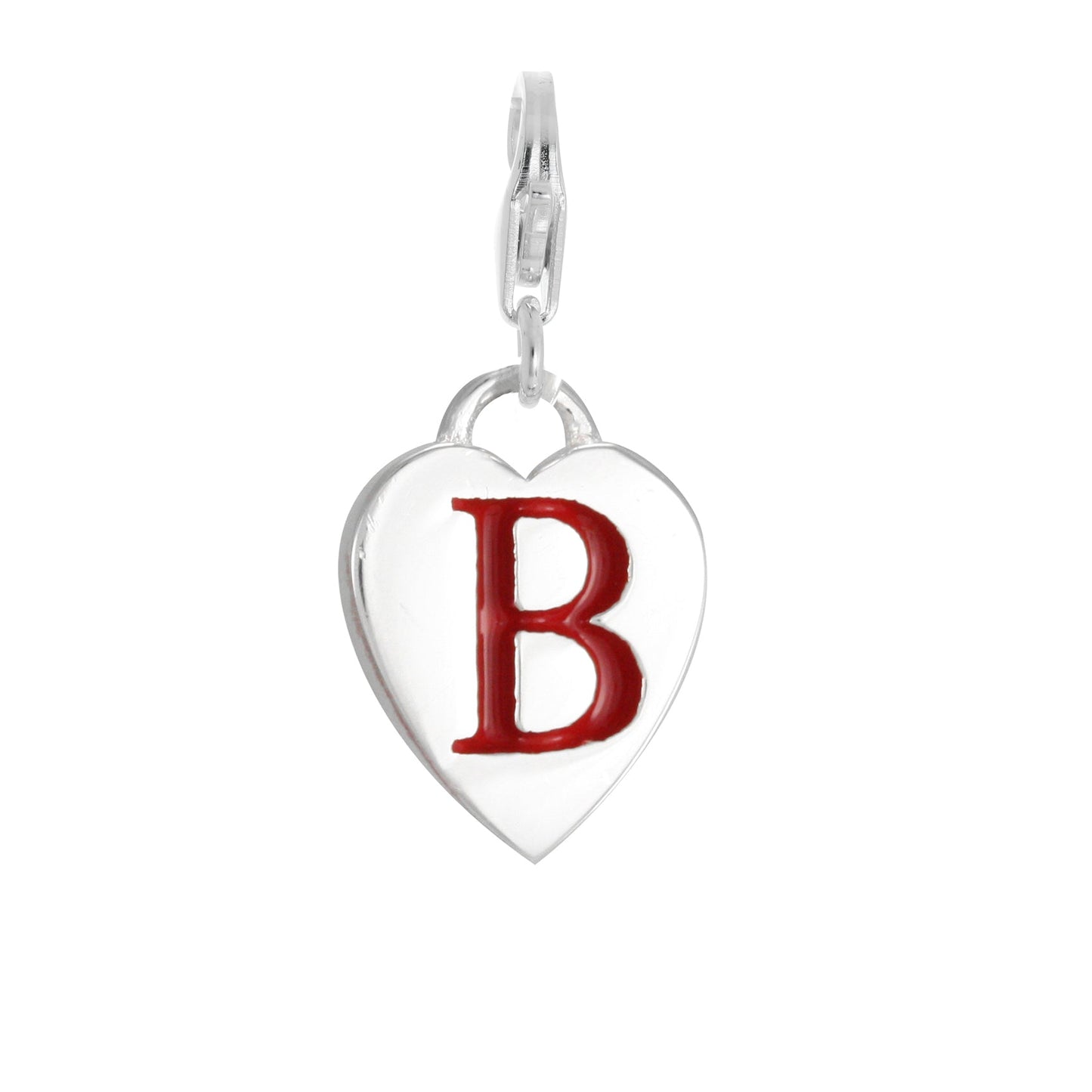 Sterling Silver Enamel Heart Alphabet Letter A - Z Charm on Clip