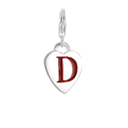 Sterling Silver Enamel Heart Alphabet Letter A - Z Charm on Clip
