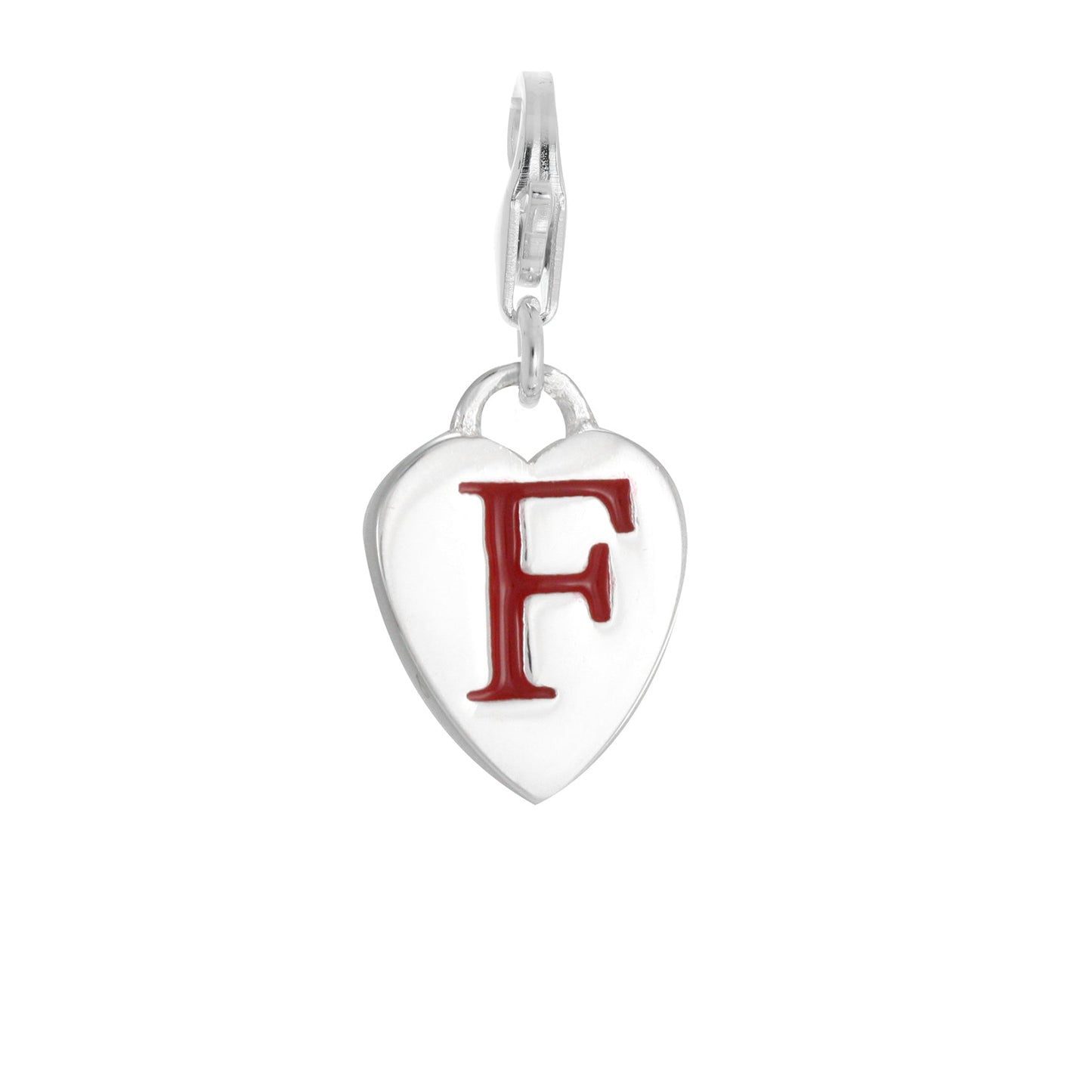 Sterling Silver Enamel Heart Alphabet Letter A - Z Charm on Clip