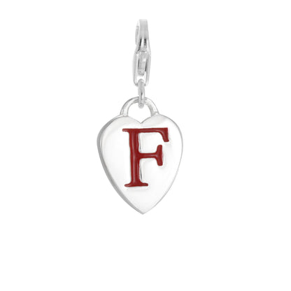 Sterling Silver Enamel Heart Alphabet Letter A - Z Charm on Clip