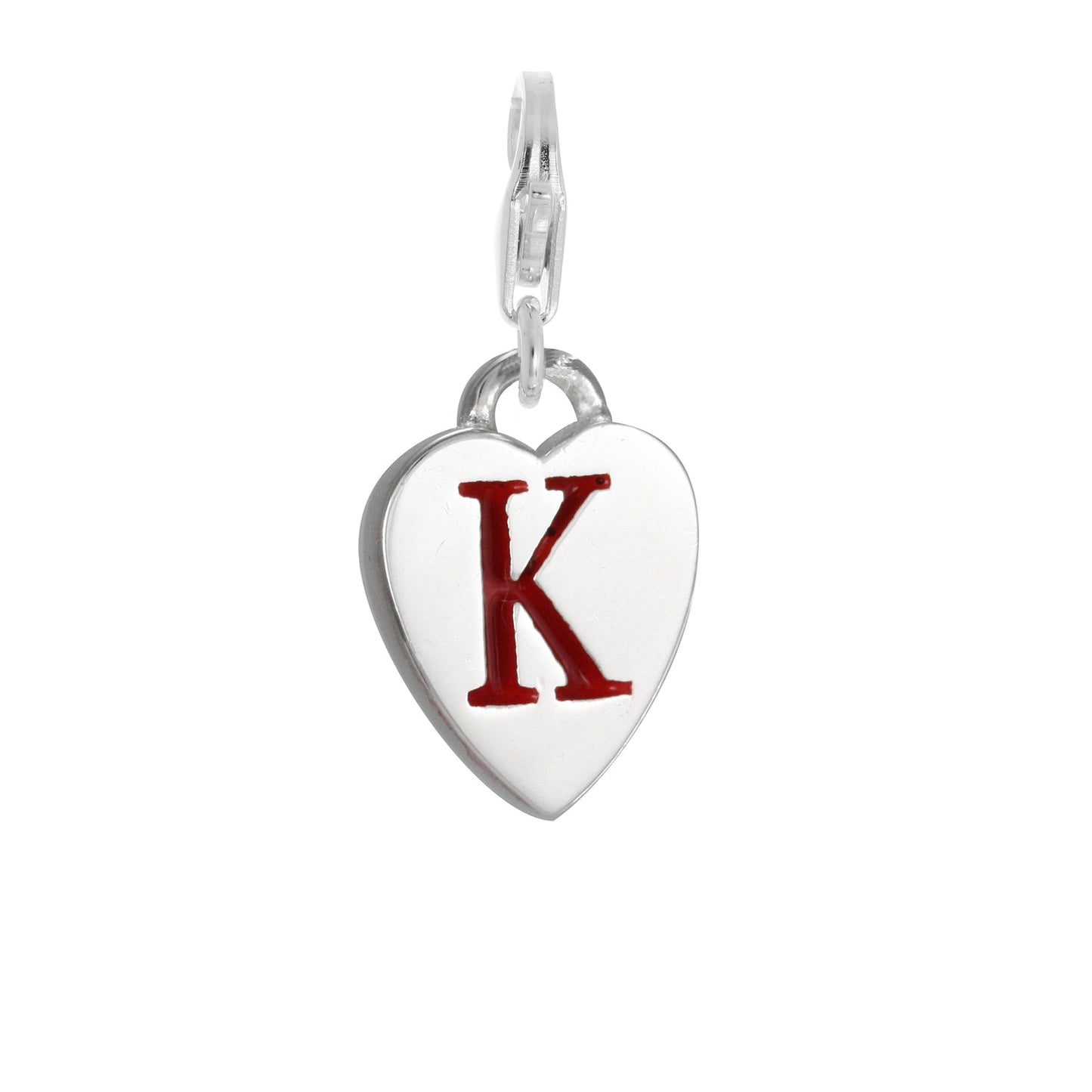 Sterling Silver Enamel Heart Alphabet Letter A - Z Charm on Clip