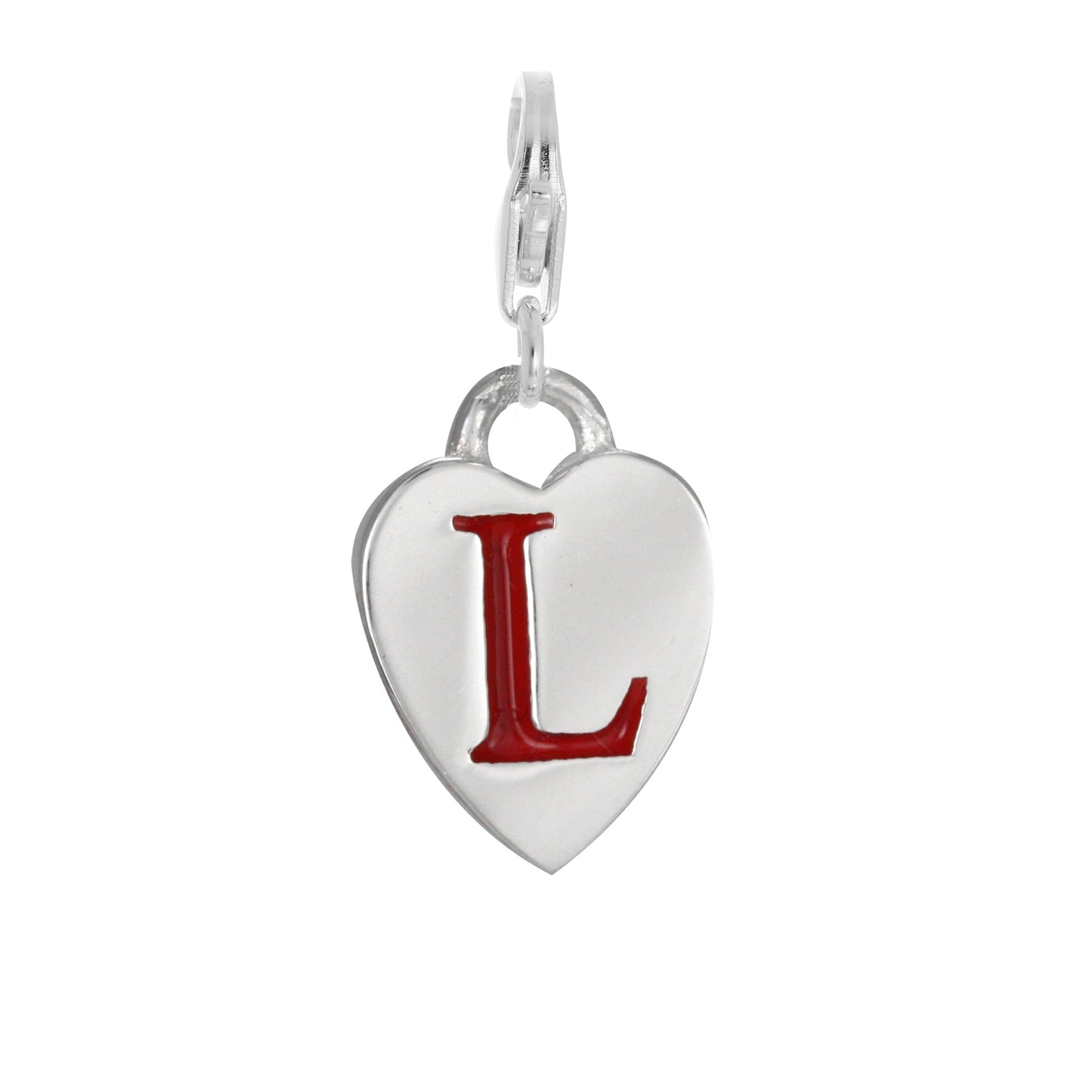 Sterling Silver Enamel Heart Alphabet Letter A - Z Charm on Clip