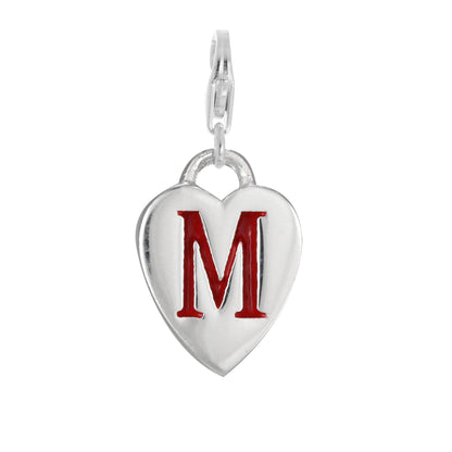 Sterling Silver Enamel Heart Alphabet Letter A - Z Charm on Clip
