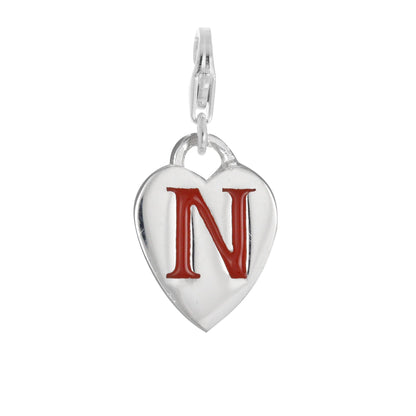 Sterling Silver Enamel Heart Alphabet Letter A - Z Charm on Clip