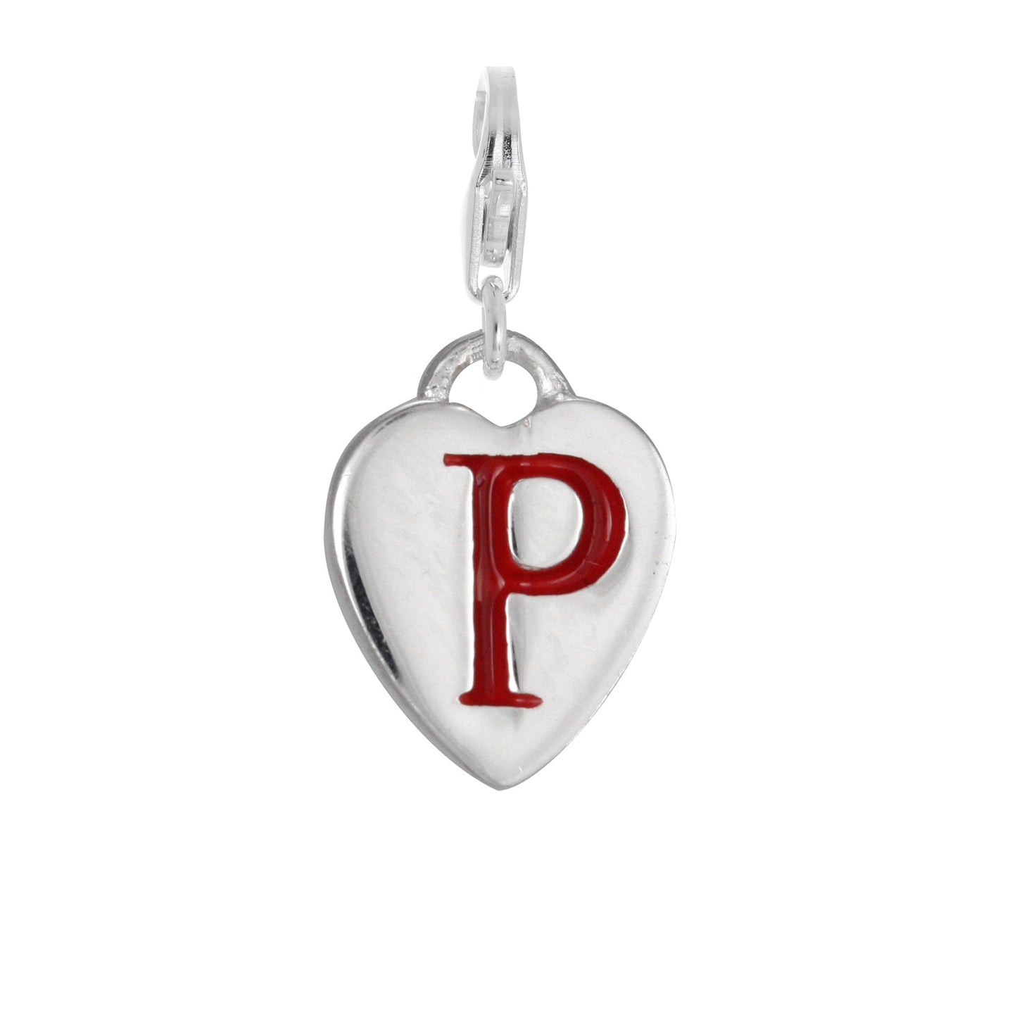 Sterling Silver Enamel Heart Alphabet Letter A - Z Charm on Clip